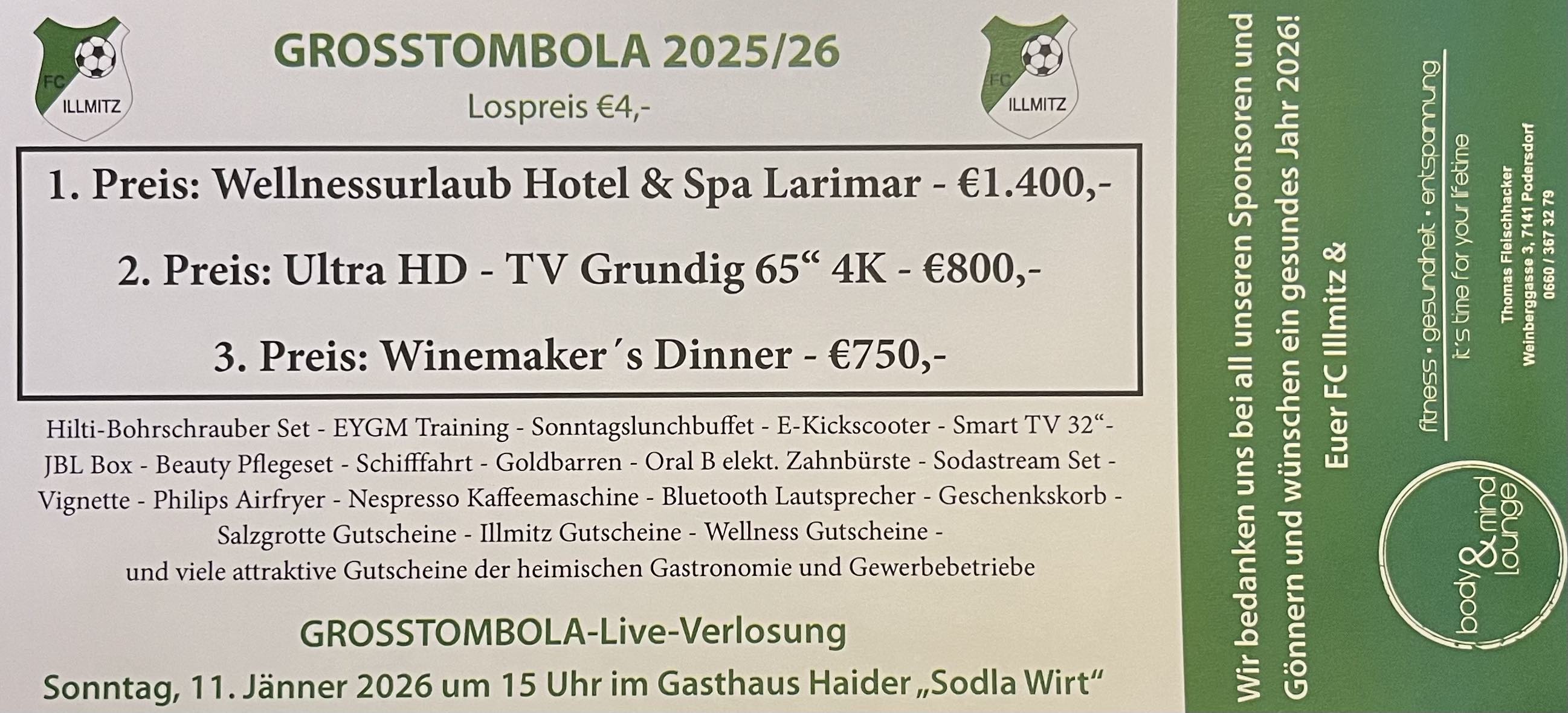 FC Illmitz Großtombola 2026